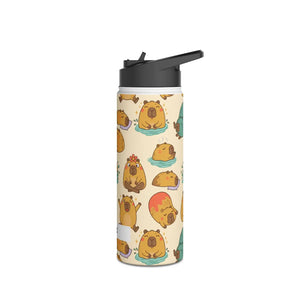 Cute Capybara Pattern Stainless Steel Water Bottle, Personalized Name Option - Bottles