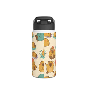 Cute Capybara Pattern Stainless Steel Water Bottle, Personalized Name Option - Bottles