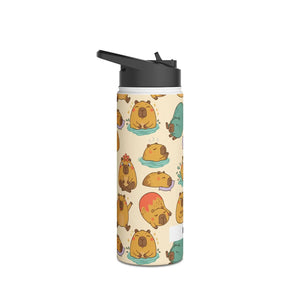 Cute Capybara Pattern Stainless Steel Water Bottle, Personalized Name Option - Bottles
