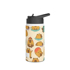 Cute Capybara Pattern Stainless Steel Water Bottle, Personalized Name Option - Bottles