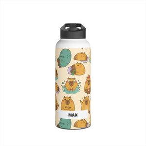 Cute Capybara Pattern Stainless Steel Water Bottle, Personalized Name Option - Bottles