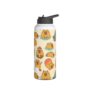 Cute Capybara Pattern Stainless Steel Water Bottle, Personalized Name Option - Bottles