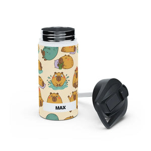 Cute Capybara Pattern Stainless Steel Water Bottle, Personalized Name Option - Bottles