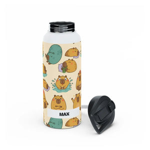 Cute Capybara Pattern Stainless Steel Water Bottle, Personalized Name Option - Bottles