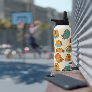Cute Capybara Pattern Stainless Steel Water Bottle, Personalized Name Option - Bottles
