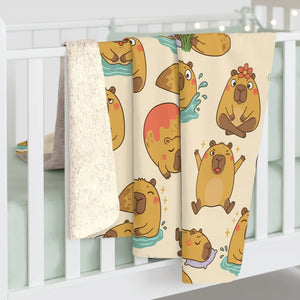 Cute Capybara Sherpa Blanket – Cozy Animal Pattern Throw for Kids & Pet Lovers - Blankets