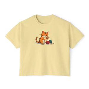 Cat Boxy Tee - Cute Fun Style Comfort Top - Dipaliz - Butter / s - T-shirts