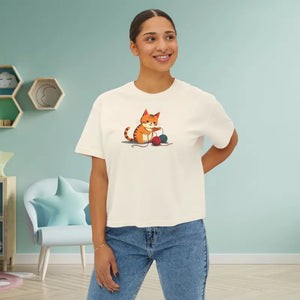 Cat Boxy Tee - Cute Fun Style Comfort Top - Dipaliz - Ivory / s - T-shirts