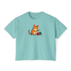 Cat Boxy Tee - Cute Fun Style Comfort Top - Dipaliz - Chalky Mint / s - T-shirts