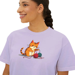 Cute Cat Boxy Tee - Soft Cotton Casual Style - Dipaliz - T-shirts