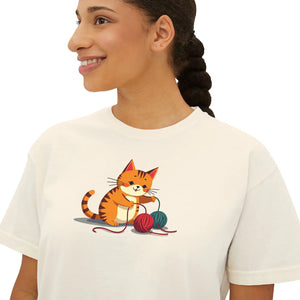 Cute Cat Boxy Tee - Soft Cotton Casual Style - Dipaliz - T-shirts