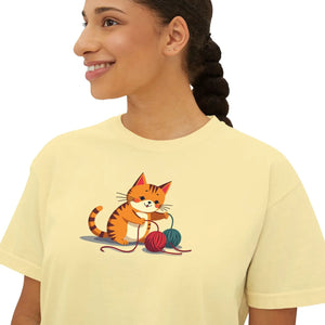 Cute Cat Boxy Tee - Soft Cotton Casual Style - Dipaliz - T-shirts