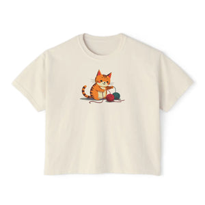 Cute Cat Boxy Tee - Soft Cotton Casual Style - Dipaliz - T-shirts
