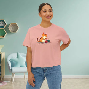 Cute Cat Boxy Tee - Soft Cotton Casual Style - Dipaliz - T-shirts