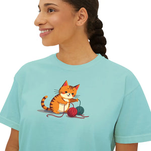 Cute Cat Boxy Tee - Soft Cotton Casual Style - Dipaliz - T-shirts