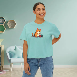 Cute Cat Boxy Tee - Soft Cotton Casual Style - Dipaliz - T-shirts