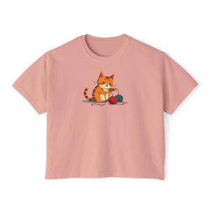 Cute Cat Boxy Tee - Soft Cotton Casual Style - Dipaliz - T-shirts