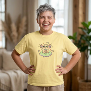 Cute Cat on Cloud Youth Tee - Pastel Magical Kitten Graphic Shirt - T-shirts