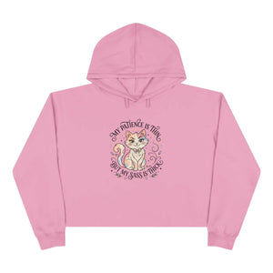 Cute Cat Crop Hoodie, ?My Patience is Thin but my Bass Thick” Graphic - Hoodies - s