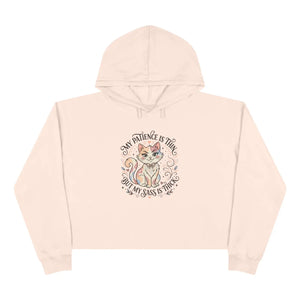 Cute Cat Crop Hoodie, ?My Patience is Thin but my Bass Thick” Graphic - Hoodies - s