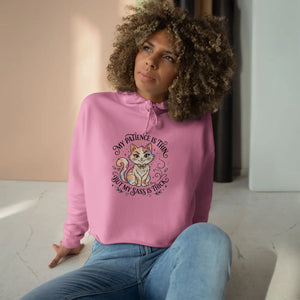 Cute Cat Crop Hoodie, ?My Patience is Thin but my Bass Thick” Graphic - Hoodies - s