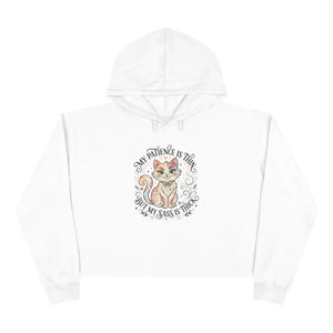 Cute Cat Crop Hoodie, ?My Patience is Thin but my Bass Thick” Graphic - Hoodies - s