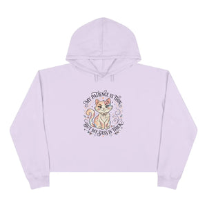 Cute Cat Crop Hoodie, ?My Patience is Thin but my Bass Thick” Graphic - Hoodies - s