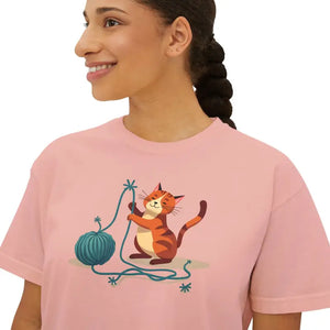 Cute Cat Lover Women’s Boxy Tee Fun Graphic Comfort Style - Dipaliz - T-shirts