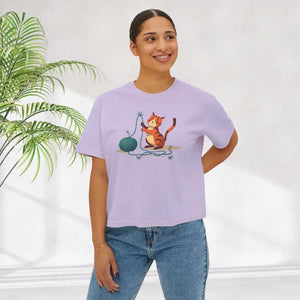 Cute Cat Lover Women’s Boxy Tee Fun Graphic Comfort Style - Dipaliz - T-shirts