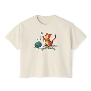 Cute Cat Lover Women’s Boxy Tee Fun Graphic Comfort Style - Dipaliz - Ivory / s - T-shirts
