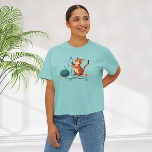 Cute Cat Lover Women’s Boxy Tee Fun Graphic Comfort Style - Dipaliz - Chalky Mint / s - T-shirts