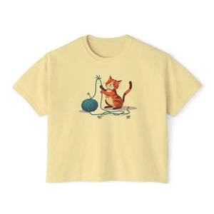 Cute Cat Lover Women’s Boxy Tee Fun Graphic Comfort Style - Dipaliz - Butter / s - T-shirts