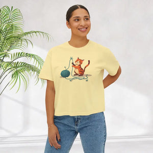 Cute Cat Lover Women’s Boxy Tee Fun Graphic Comfort Style - Dipaliz - T-shirts