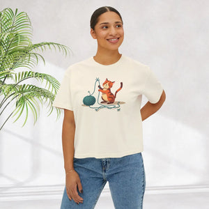 Vintage Women’s Boxy Tee - Cute Cat Lover Cotton - Dipaliz - T-shirts
