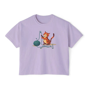 Vintage Women’s Boxy Tee - Cute Cat Lover Cotton - Dipaliz - T-shirts
