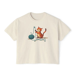 Vintage Women’s Boxy Tee - Cute Cat Lover Cotton - Dipaliz - T-shirts