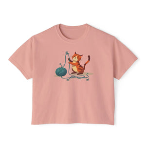 Vintage Women’s Boxy Tee - Cute Cat Lover Cotton - Dipaliz - T-shirts