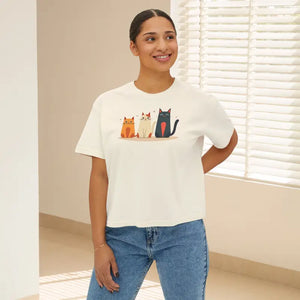 Cute Cat Lovers Soft Cotton T-shirt Women’s Boxy Tee - Dipaliz - T-shirts