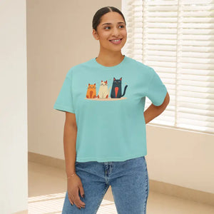 Cute Cat Lovers Soft Cotton T-shirt Women’s Boxy Tee - Dipaliz - T-shirts