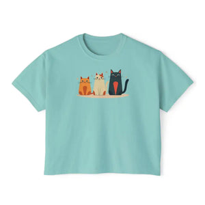 Cute Cat Lovers Soft Cotton T-shirt Women’s Boxy Tee - Dipaliz - Chalky Mint / s - T-shirts