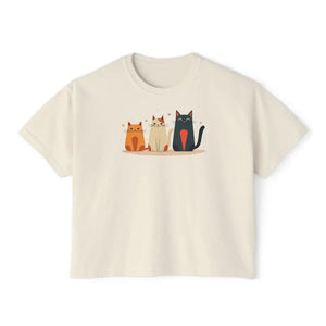 Cute Cat Lovers Soft Cotton T-shirt Women’s Boxy Tee - Dipaliz - Ivory / s - T-shirts