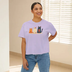 Cute Cat Lovers Soft Cotton T-shirt Women’s Boxy Tee - Dipaliz - Orchid / s - T-shirts