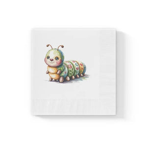 Cute Caterpillar Napkins - Whimsical Party Supplies - Dipaliz - 4.8’’ x / White / 50 Pcs - Paper