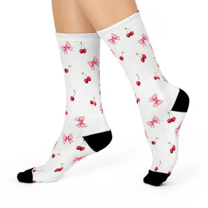 Vibrant Cherry Bow Cushioned Crew Socks - Dipaliz