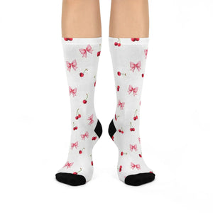 Vibrant Cherry Bow Cushioned Crew Socks - Dipaliz