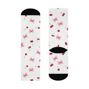 Vibrant Cherry Bow Cushioned Crew Socks - Dipaliz