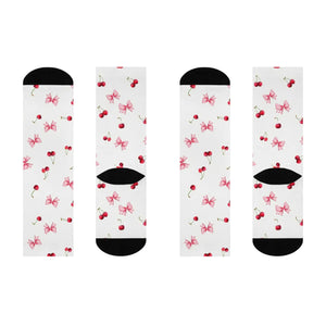 Vibrant Cherry Bow Cushioned Crew Socks - Dipaliz