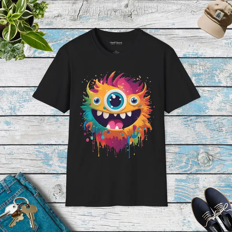 Unleash Fun with the Cute Colorful Monster Softstyle T-shirt! - Black / s T-shirt