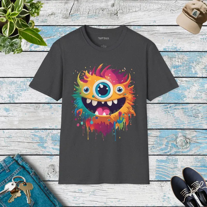 Unleash Fun with the Cute Colorful Monster Softstyle T-shirt! - Dark Heather / s T-shirt