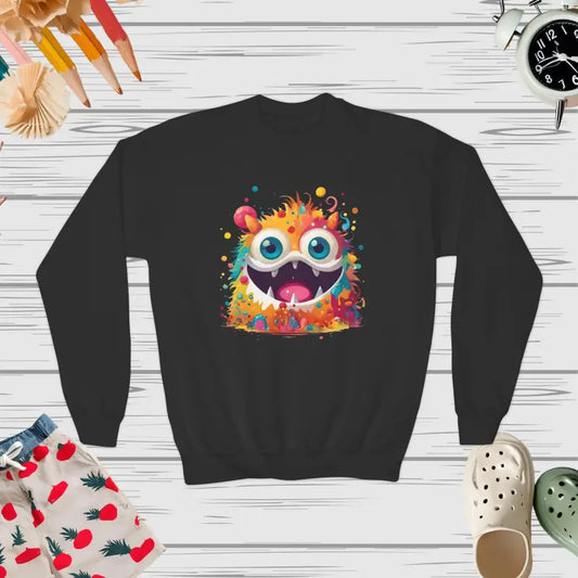 Cute Colorful Monster Youth Crewneck Sweatshirt - Black / Xs Kids Clothes